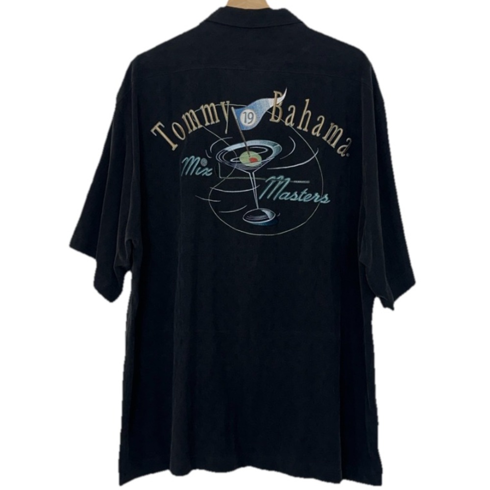 Tommy Bahama Black Golf Mix Masters Back Panel 100% Casual Button Down Sz. L